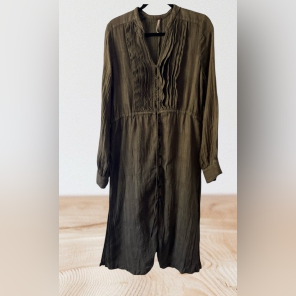 Free People Olive 100% Linen Dress with side splits …size M